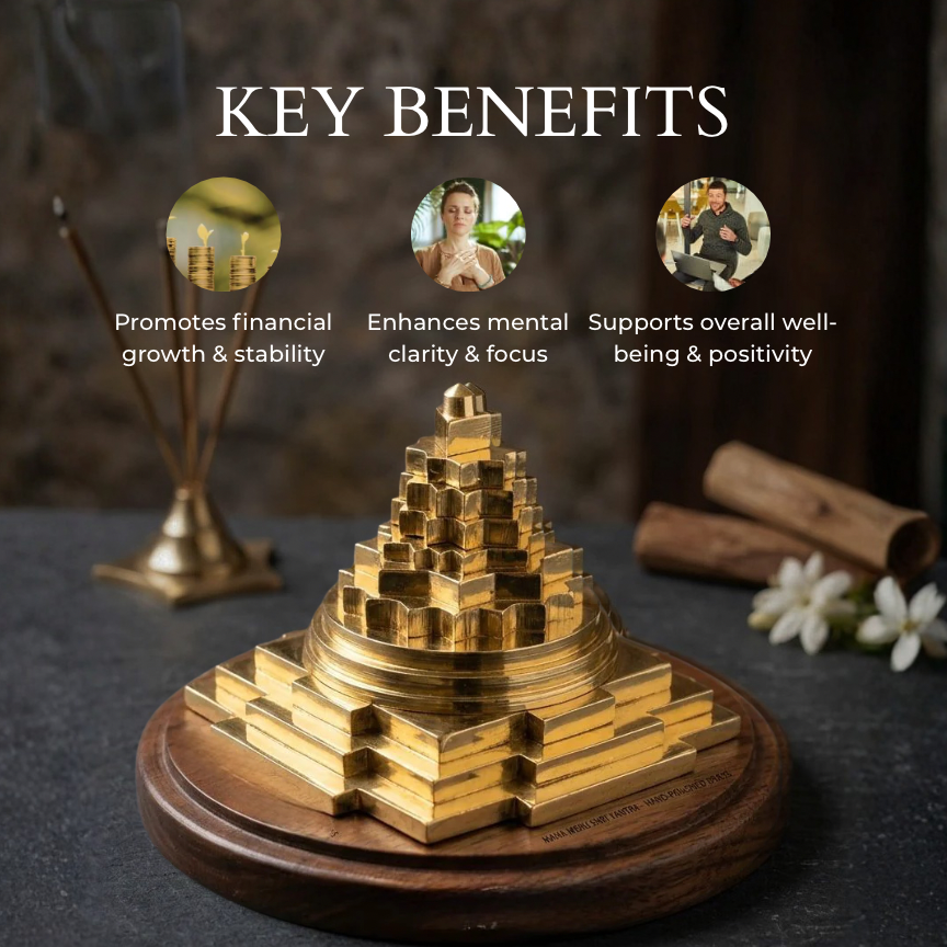 Shreejee Metal Meru Yantra – Sacred 3D Shree Yantra for Wealth, Abundance & Vastu Balance | Energized Lakshmi Yantra for Home & Office