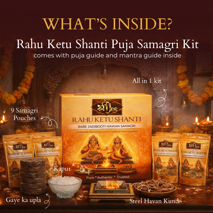 Rahu Ketu Shanti Havan Puja Kit 9-in-1 – 9 days Complete Rahu Ketu Dosh Nivaran Ritual with Havan Kund, Rare Jadibooti Havan Samagri, Kapur & Mantra Guide for Easy At-Home Rahu Ketu Shanti Puja (No Pandit Needed)