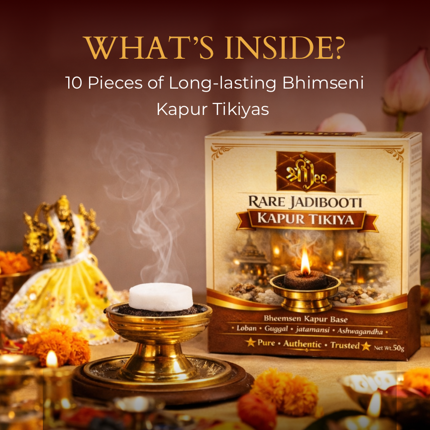 8-in-1 Rare Jadibooti Bhimseni Kapur Tikiya – For Positive Vibes & Nazar Protection with Guggal, Loban, Ashwagandha & Jatamansi