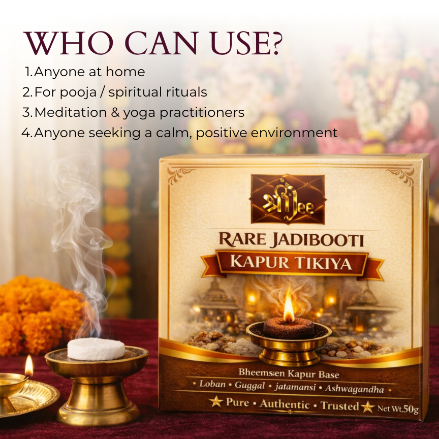 8-in-1 Rare Jadibooti Bhimseni Kapur Tikiya – For Positive Vibes & Nazar Protection with Guggal, Loban, Ashwagandha & Jatamansi