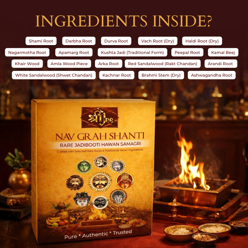 Navgraha Havan Samagri 9-in-1 Self Puja Kit – 9 Days Navgraha Shanti Ritual with Havan Kund, Rare Jadibooti Samagri, Kapur & Mantra Guide for Easy At-Home Havan (No Pandit Needed)