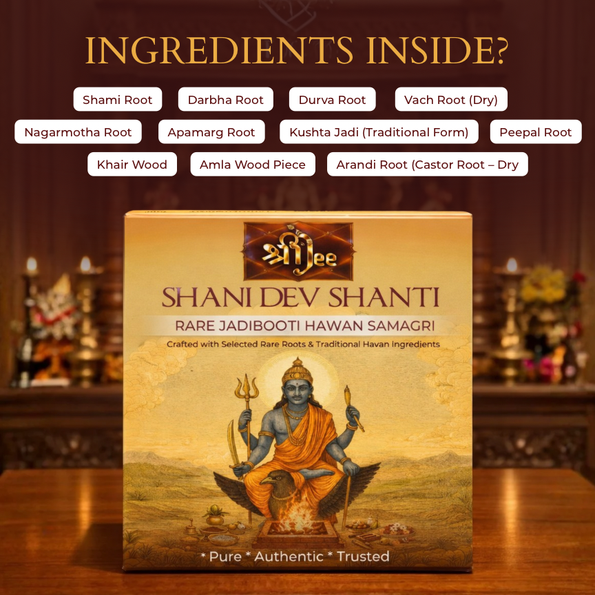 Shani Dev Shanti Havan Samagri 9-in-1 Self Puja Kit – 9 Days Powerful Shani Shanti Ritual with Havan Kund, Rare Jadibooti Samagri, Kapur & Mantra Guide for Easy At-Home Havan (No Pandit Needed)
